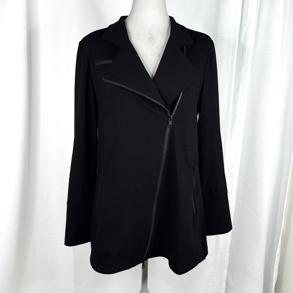 Eileen Fisher Organic Cotton Stretch Moto Jacket Women M Black Asymmetrical Zip
